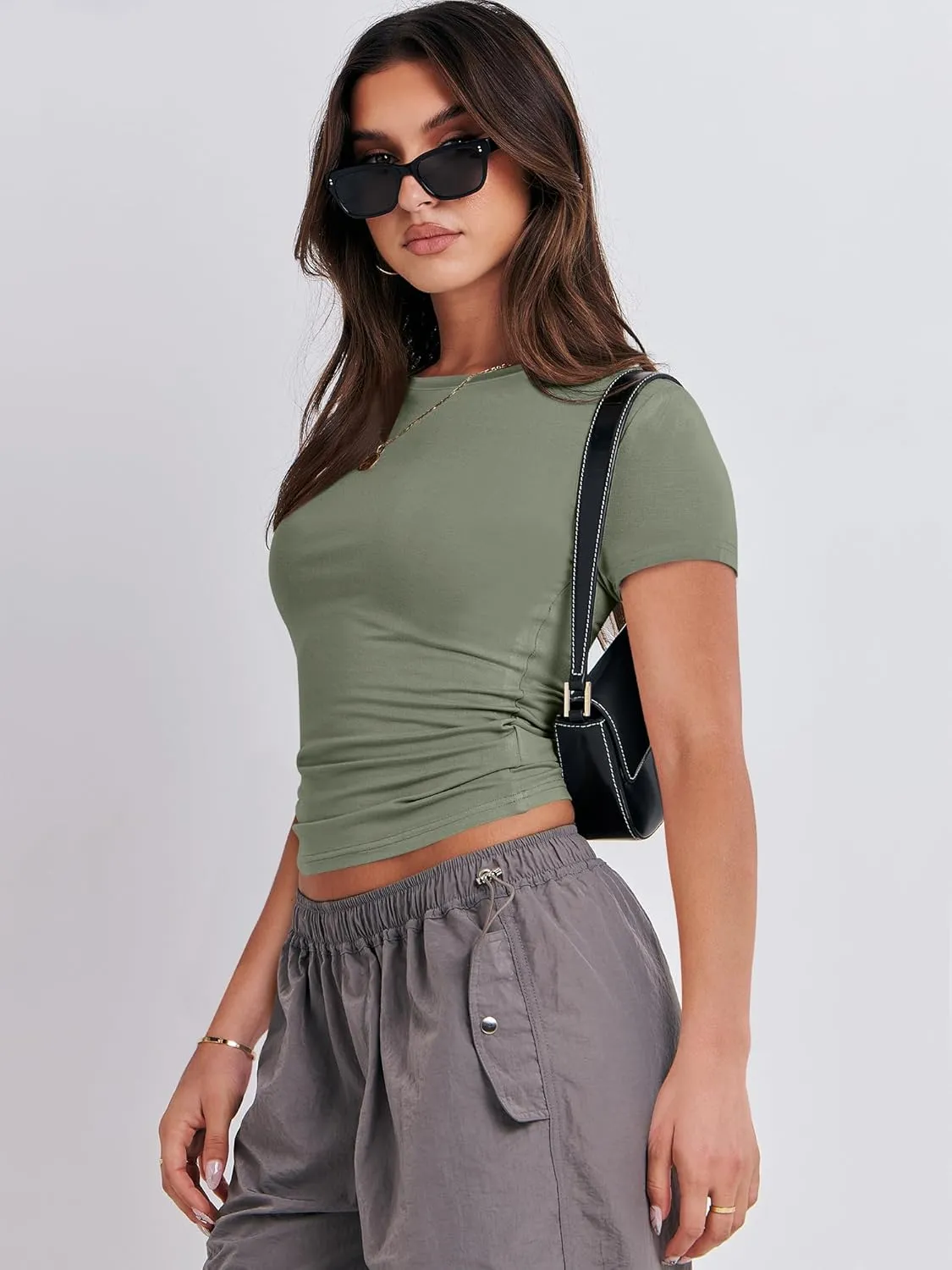 ANRABESS Womens Short Sleeve Summer T Shirts Crew Neck Slim Fit Basic Tees 2025 Crop Tops Y2k Clothes Outfits
