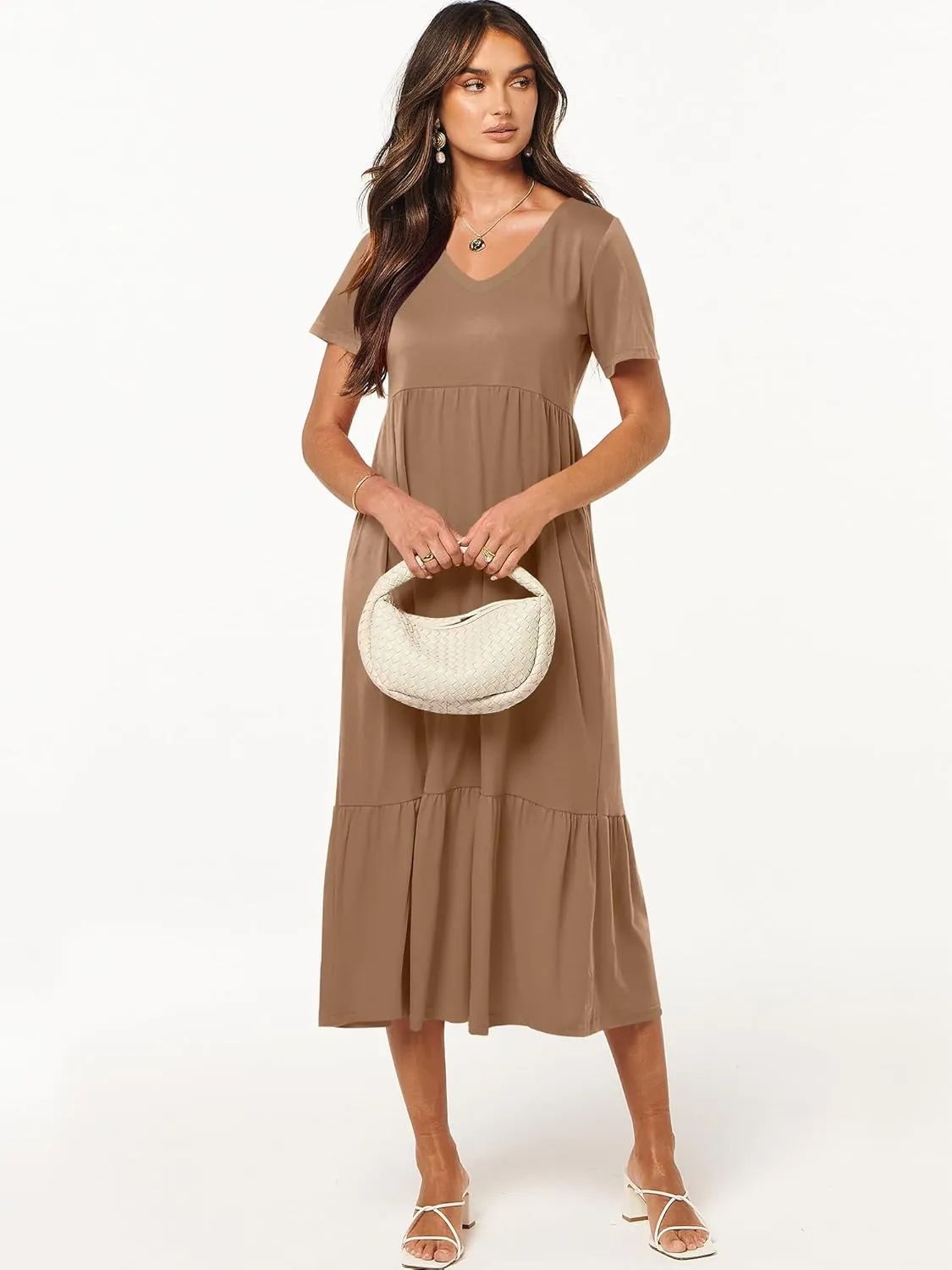 ANRABESS Women's Summer Casual Short Sleeve T Shirts Maxi Dress Flowy V Neck Tiered Beach Vacation Sundress 2025 Outfits