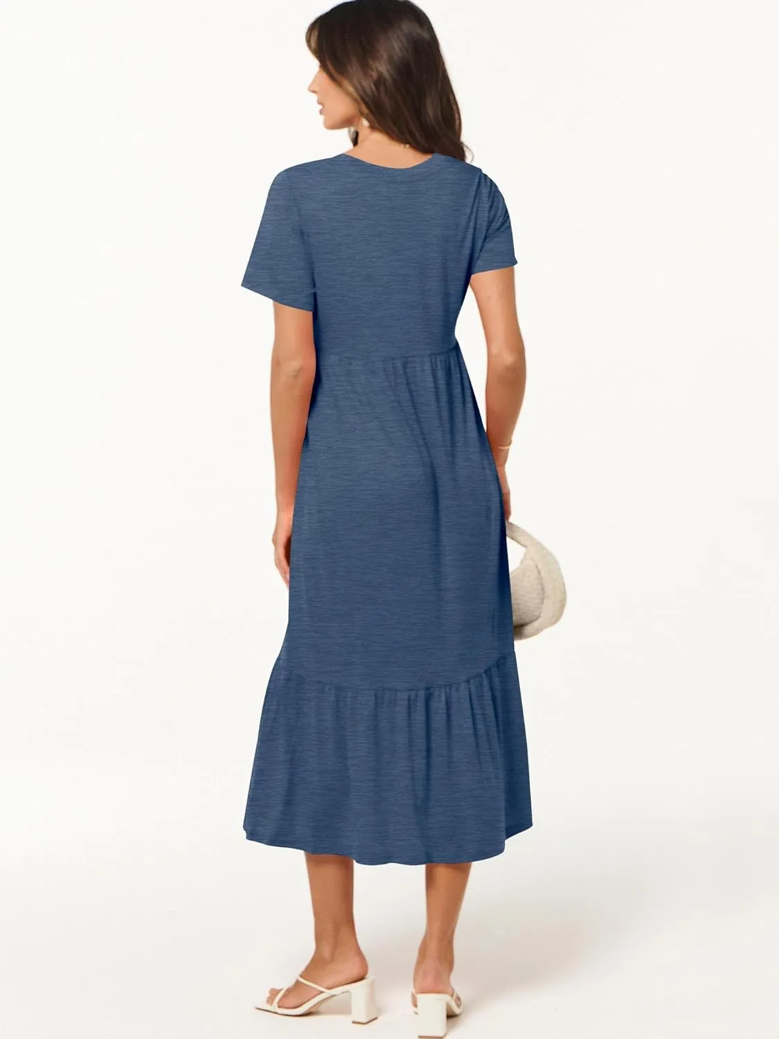 ANRABESS Women's Summer Casual Short Sleeve T Shirts Maxi Dress Flowy V Neck Tiered Beach Vacation Sundress 2025 Outfits