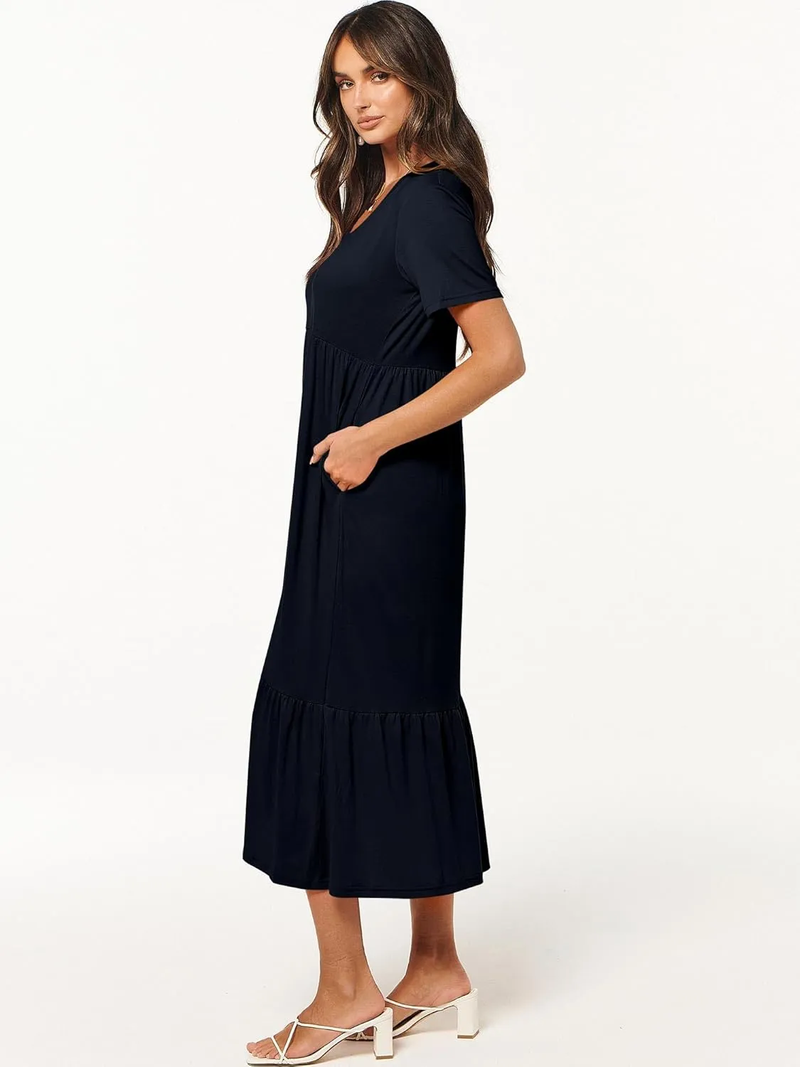 ANRABESS Women's Summer Casual Short Sleeve T Shirts Maxi Dress Flowy V Neck Tiered Beach Vacation Sundress 2025 Outfits