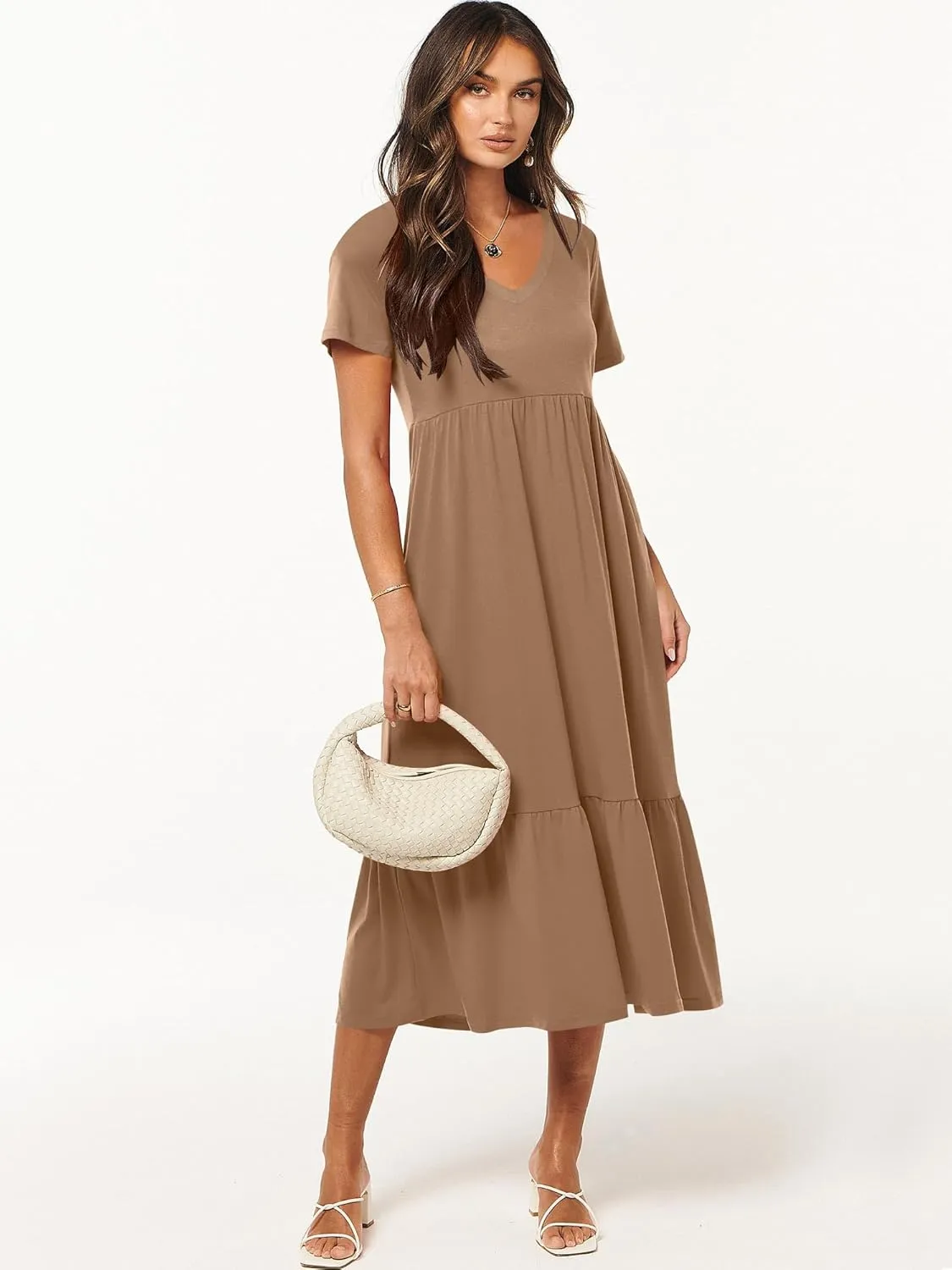 ANRABESS Women's Summer Casual Short Sleeve T Shirts Maxi Dress Flowy V Neck Tiered Beach Vacation Sundress 2025 Outfits