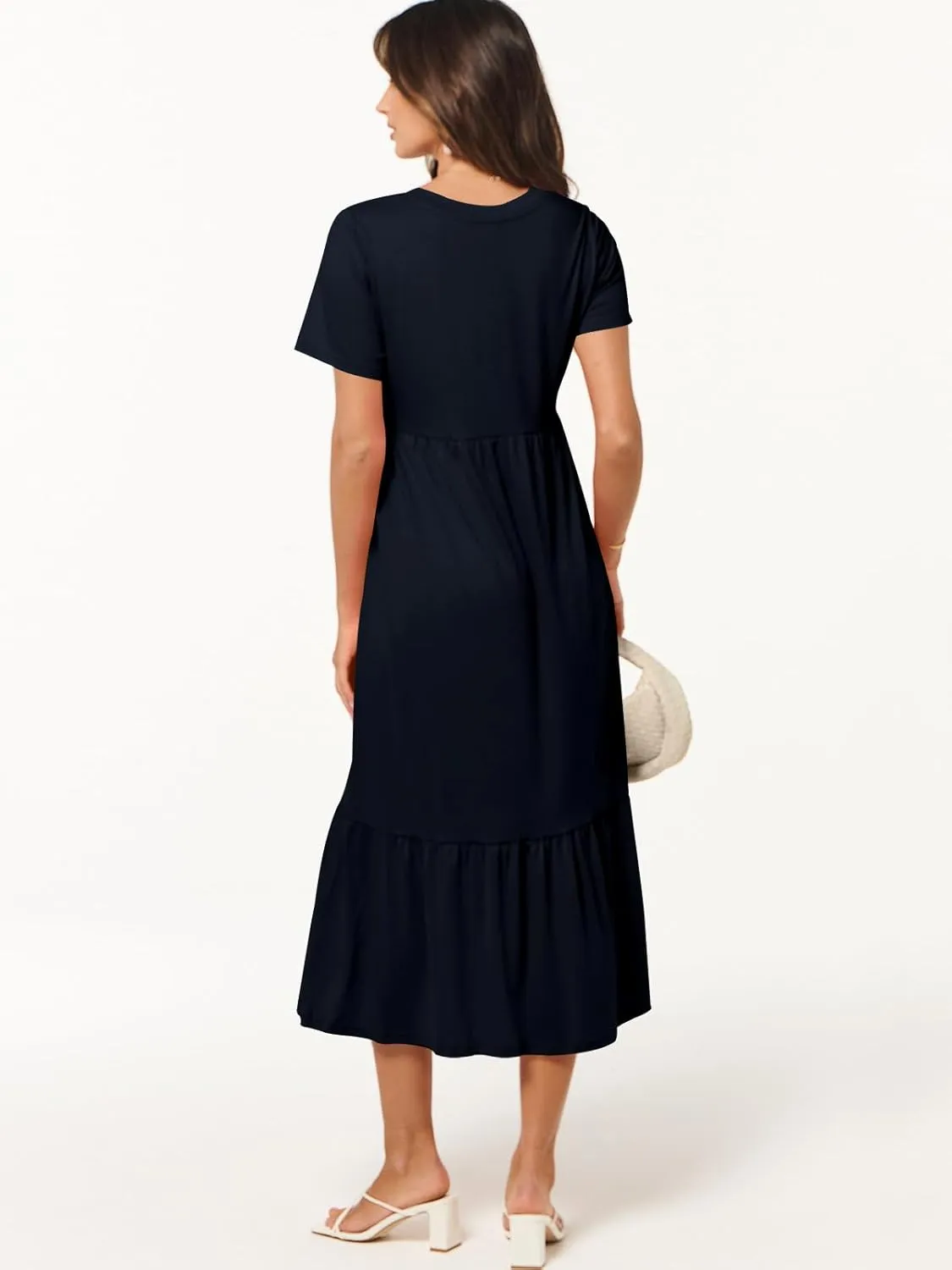 ANRABESS Women's Summer Casual Short Sleeve T Shirts Maxi Dress Flowy V Neck Tiered Beach Vacation Sundress 2025 Outfits