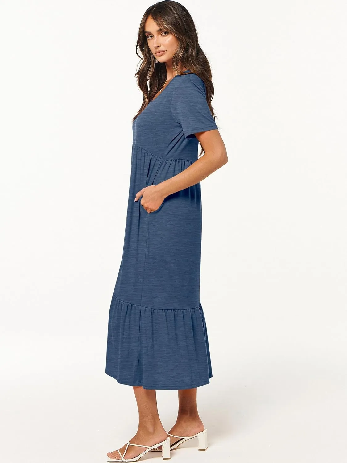 ANRABESS Women's Summer Casual Short Sleeve T Shirts Maxi Dress Flowy V Neck Tiered Beach Vacation Sundress 2025 Outfits