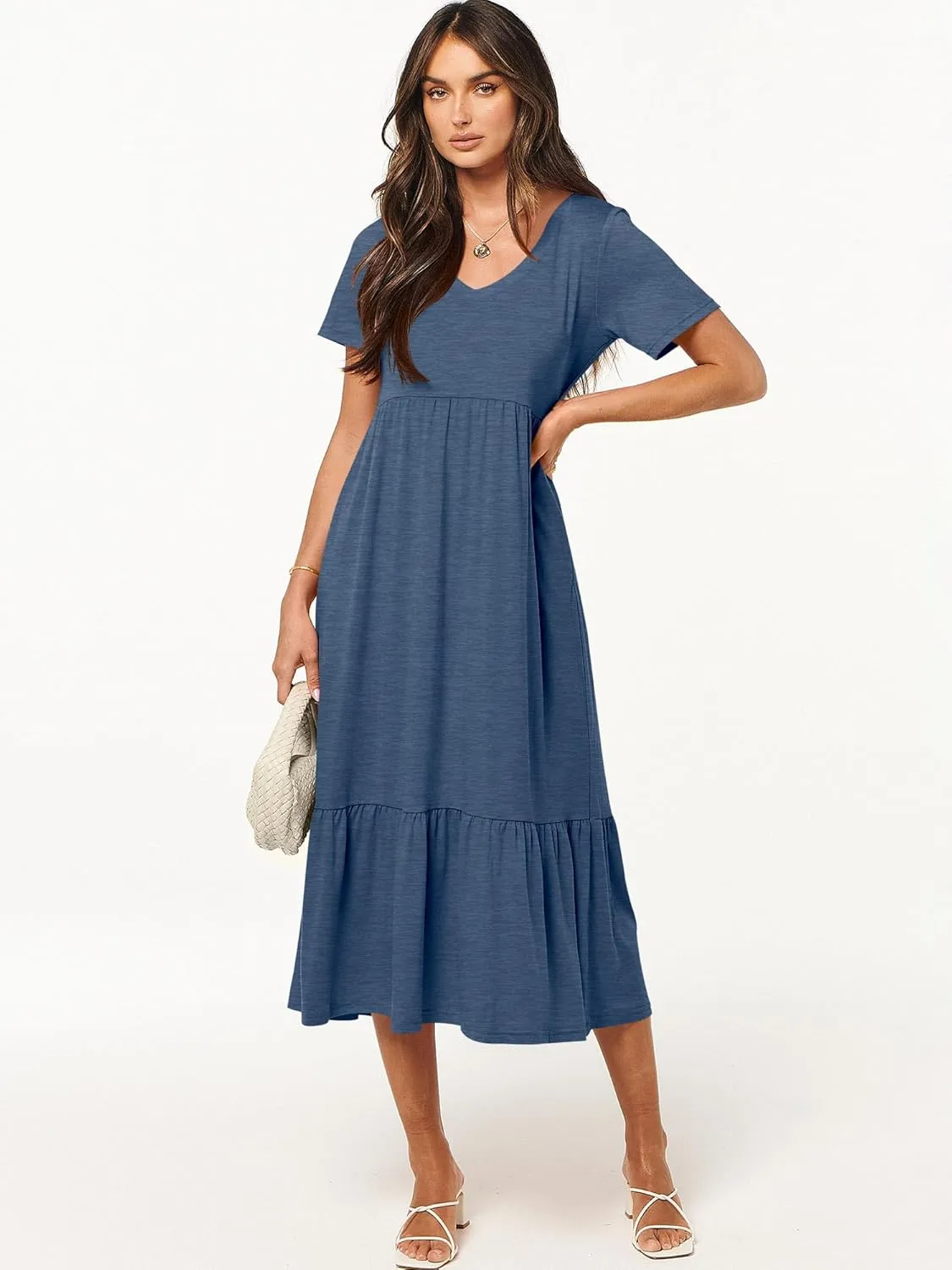 ANRABESS Women's Summer Casual Short Sleeve T Shirts Maxi Dress Flowy V Neck Tiered Beach Vacation Sundress 2025 Outfits