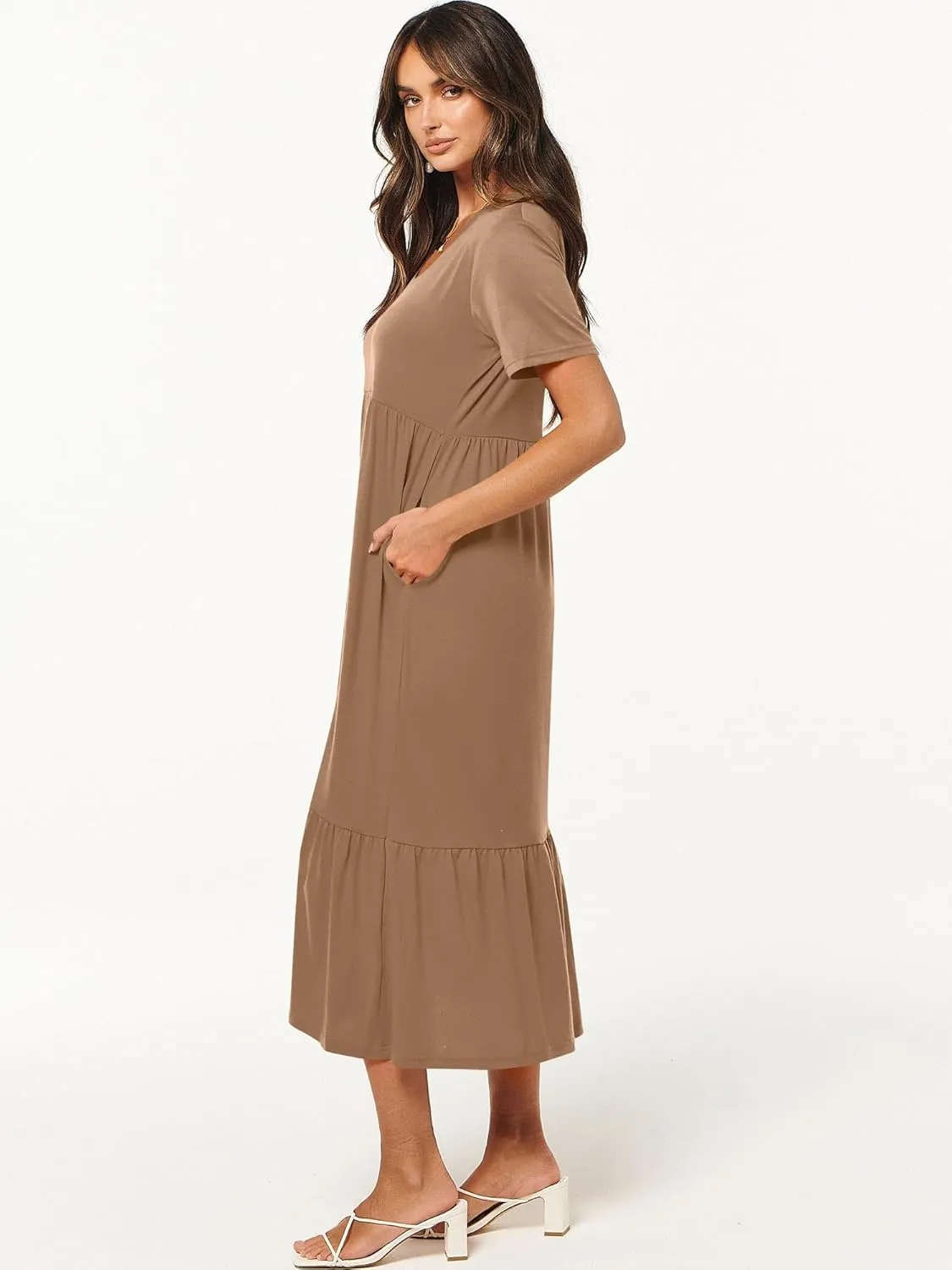 ANRABESS Women's Summer Casual Short Sleeve T Shirts Maxi Dress Flowy V Neck Tiered Beach Vacation Sundress 2025 Outfits