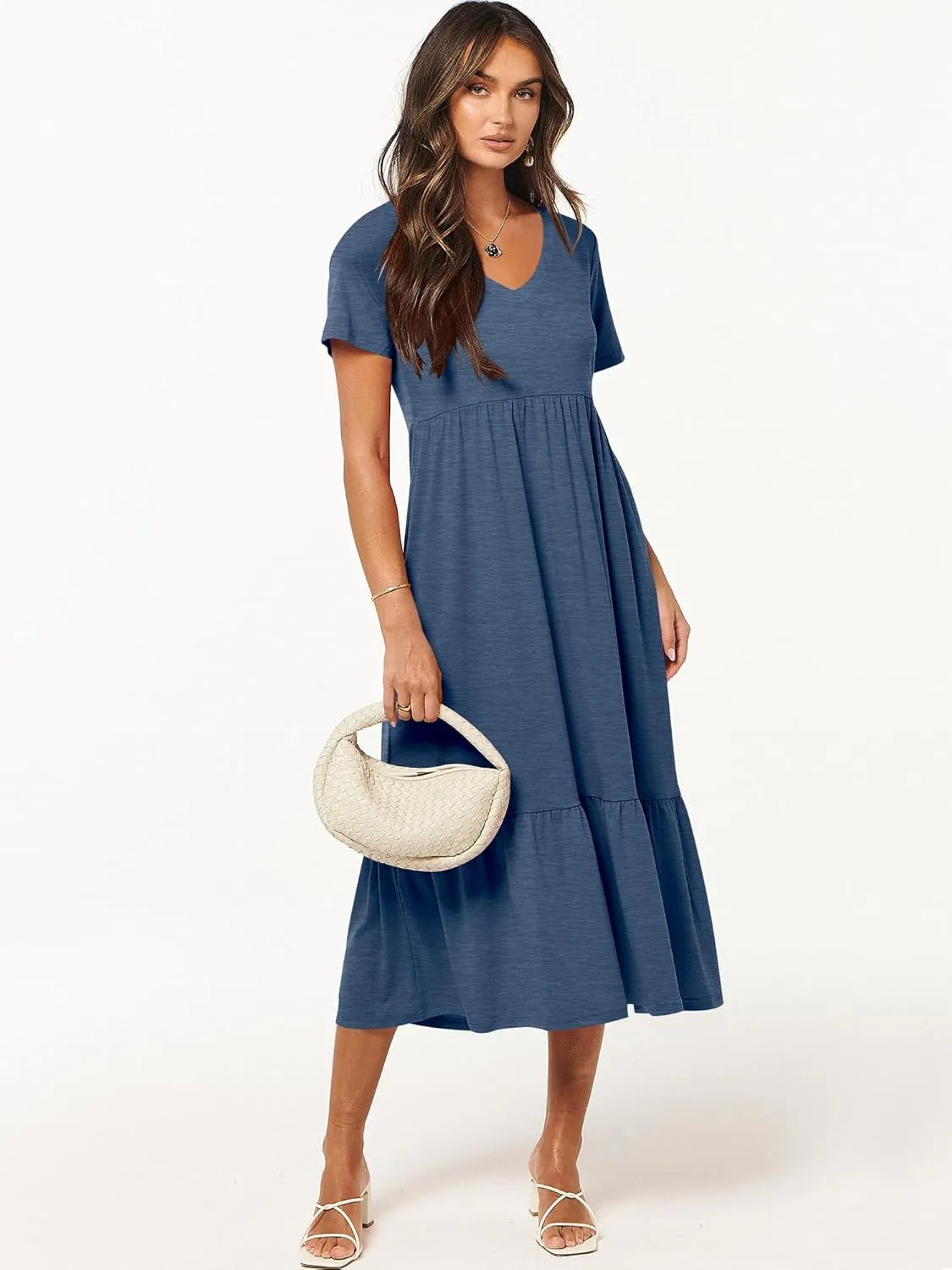 ANRABESS Women's Summer Casual Short Sleeve T Shirts Maxi Dress Flowy V Neck Tiered Beach Vacation Sundress 2025 Outfits