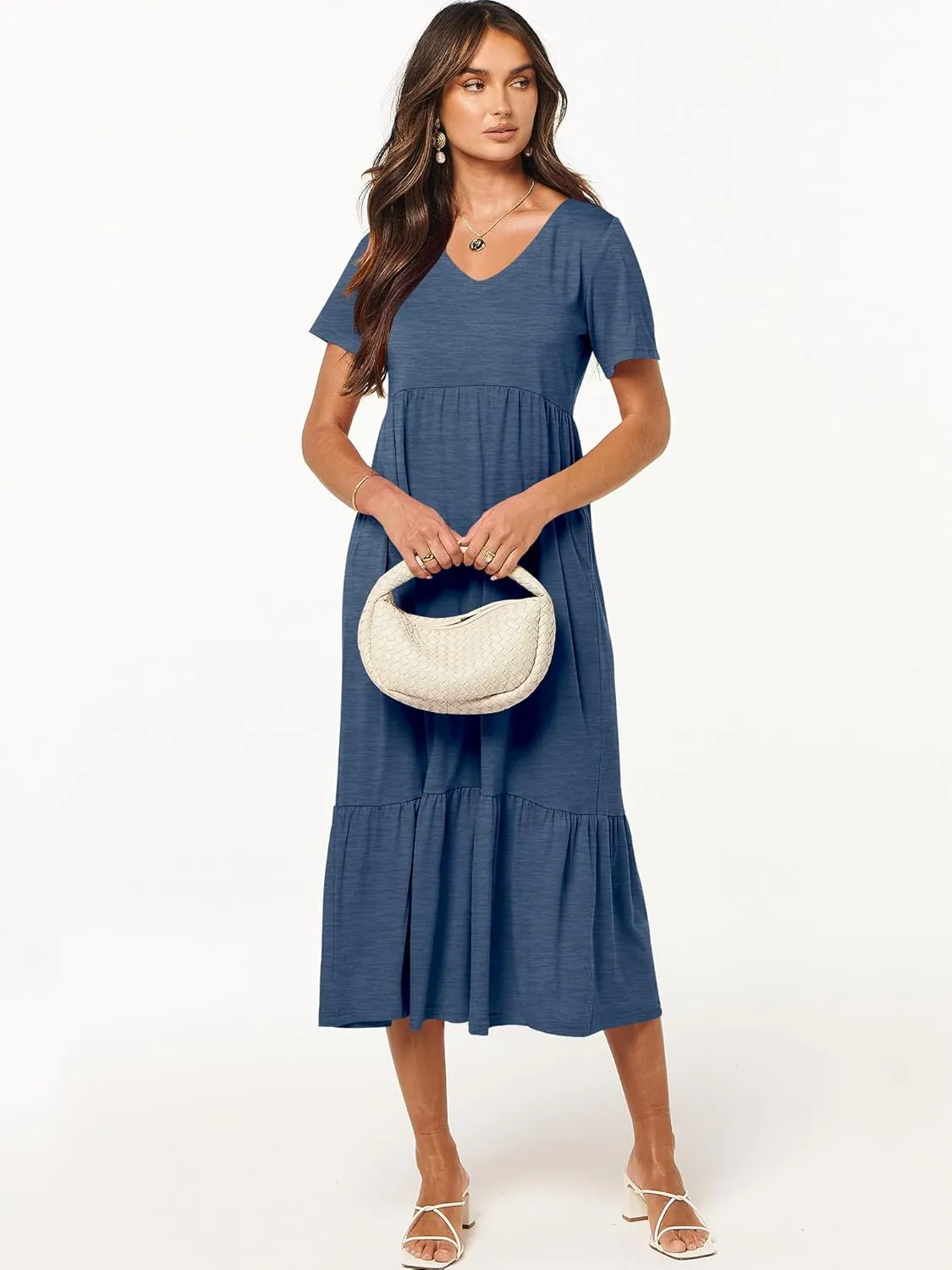 ANRABESS Women's Summer Casual Short Sleeve T Shirts Maxi Dress Flowy V Neck Tiered Beach Vacation Sundress 2025 Outfits