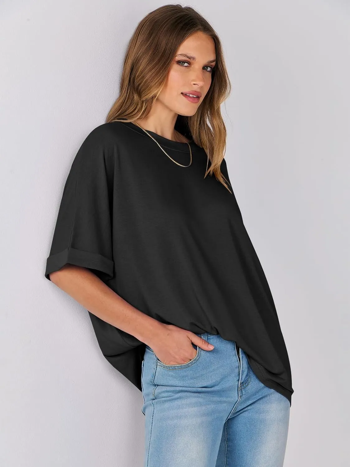 ANRABESS Womens Tops Oversized T Shirts Short Sleeve Crewneck Summer Casual Loose Basic Tee Shirt 2025 Trendy Fashion Clothes