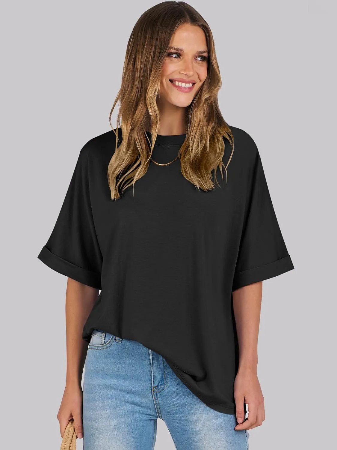 ANRABESS Womens Tops Oversized T Shirts Short Sleeve Crewneck Summer Casual Loose Basic Tee Shirt 2025 Trendy Fashion Clothes