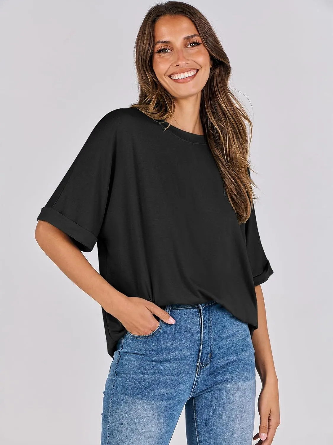 ANRABESS Womens Tops Oversized T Shirts Short Sleeve Crewneck Summer Casual Loose Basic Tee Shirt 2025 Trendy Fashion Clothes