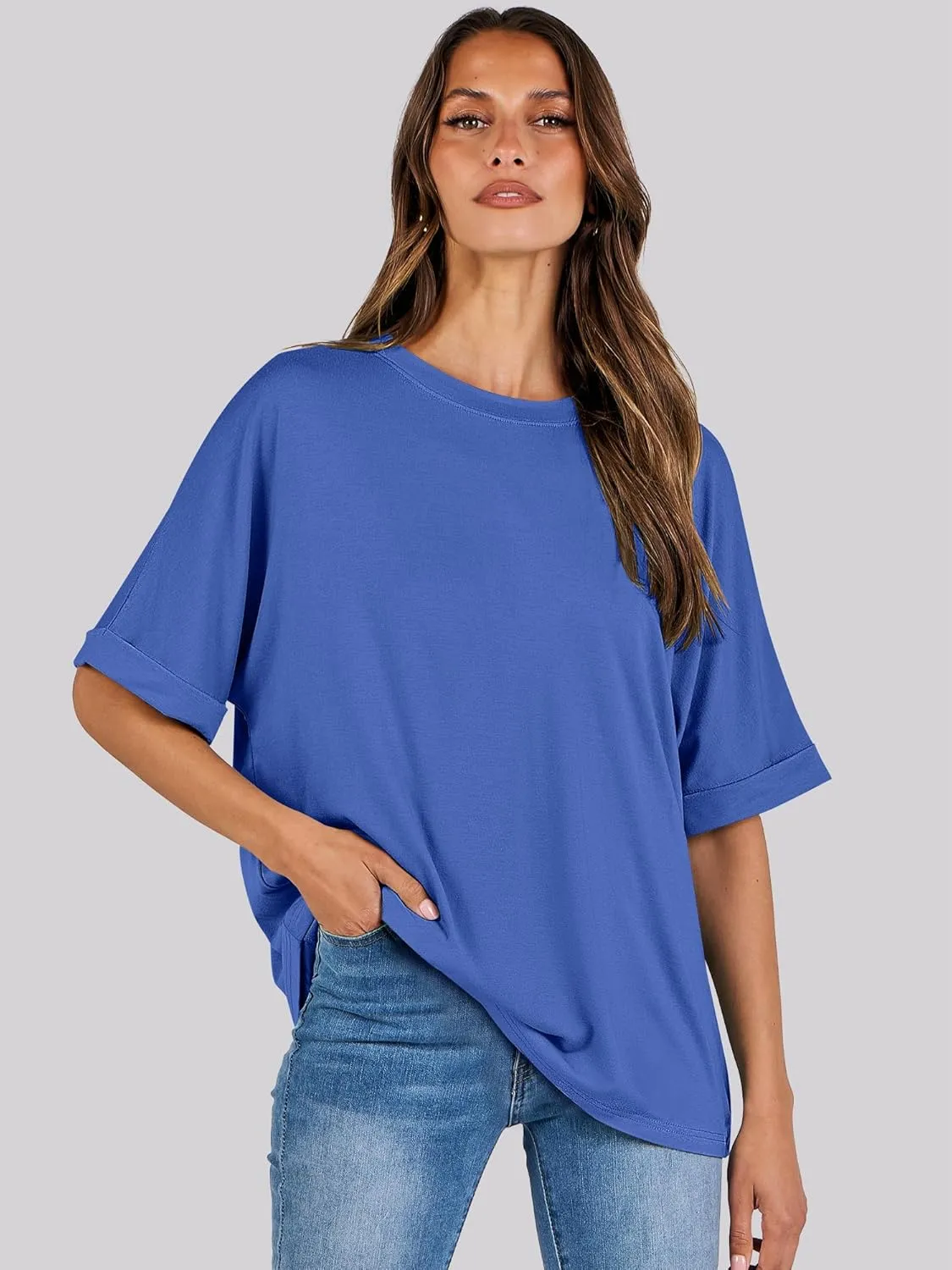 ANRABESS Womens Tops Oversized T Shirts Short Sleeve Crewneck Summer Casual Loose Basic Tee Shirt 2025 Trendy Fashion Clothes