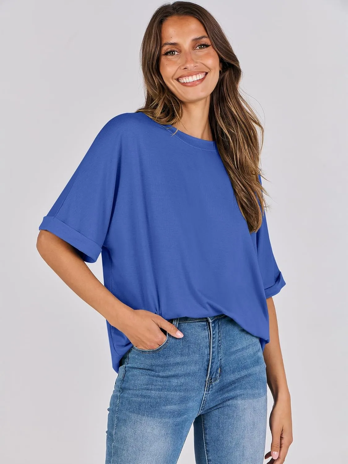 ANRABESS Womens Tops Oversized T Shirts Short Sleeve Crewneck Summer Casual Loose Basic Tee Shirt 2025 Trendy Fashion Clothes