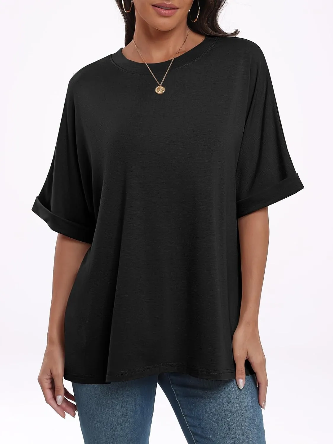 ANRABESS Womens Tops Oversized T Shirts Short Sleeve Crewneck Summer Casual Loose Basic Tee Shirt 2025 Trendy Fashion Clothes