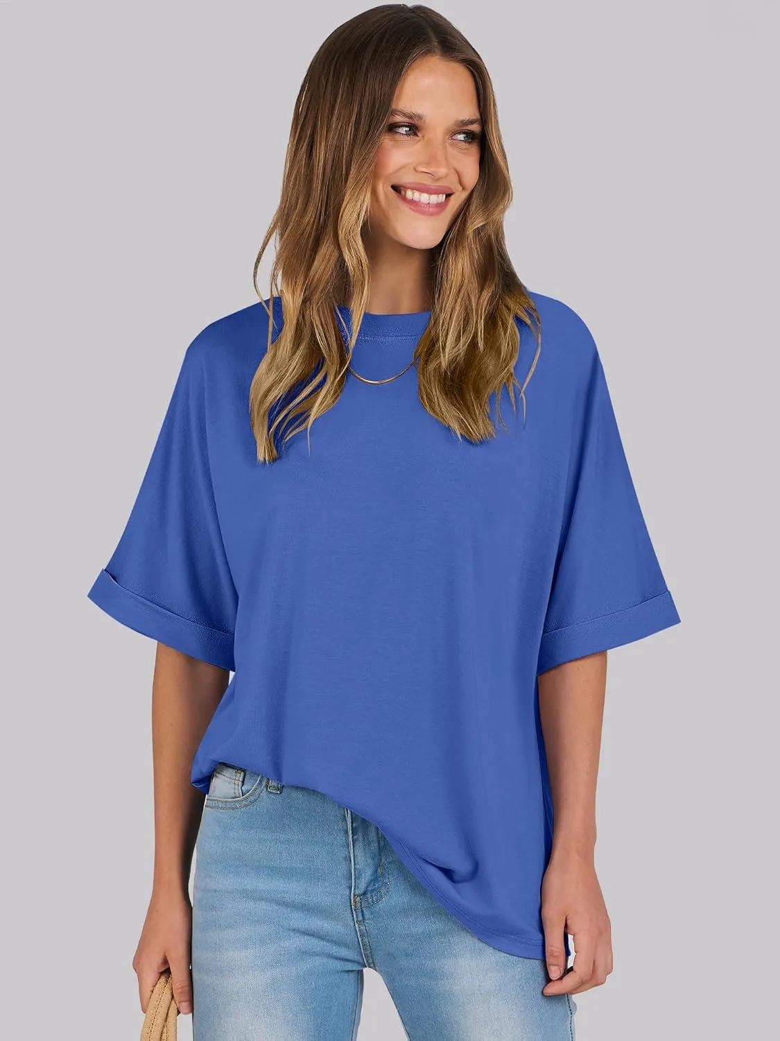 ANRABESS Womens Tops Oversized T Shirts Short Sleeve Crewneck Summer Casual Loose Basic Tee Shirt 2025 Trendy Fashion Clothes