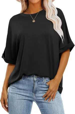 ANRABESS Womens Tops Oversized T Shirts Short Sleeve Crewneck Summer Casual Loose Basic Tee Shirt 2025 Trendy Fashion Clothes