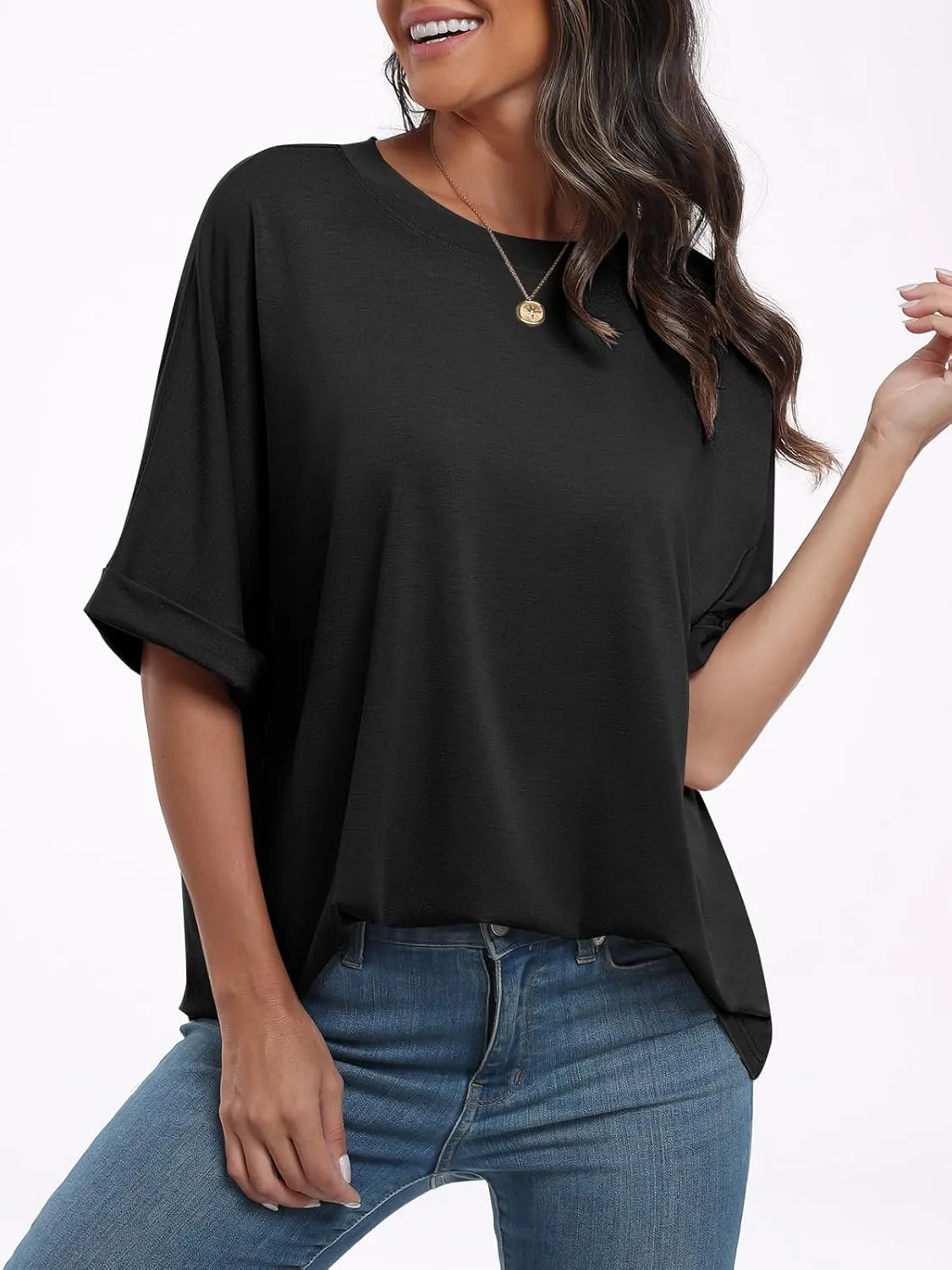 ANRABESS Womens Tops Oversized T Shirts Short Sleeve Crewneck Summer Casual Loose Basic Tee Shirt 2025 Trendy Fashion Clothes