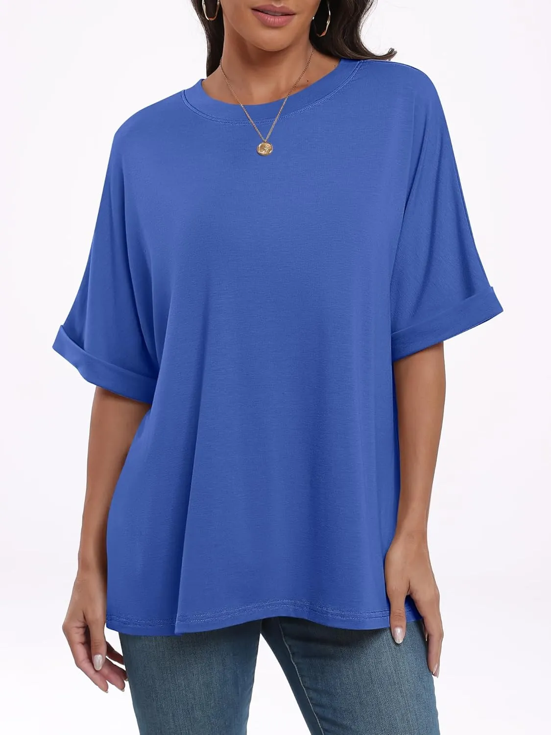 ANRABESS Womens Tops Oversized T Shirts Short Sleeve Crewneck Summer Casual Loose Basic Tee Shirt 2025 Trendy Fashion Clothes