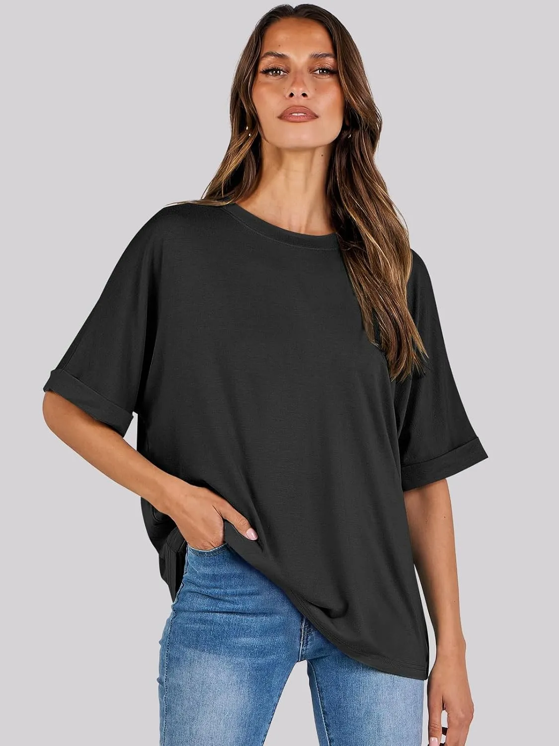 ANRABESS Womens Tops Oversized T Shirts Short Sleeve Crewneck Summer Casual Loose Basic Tee Shirt 2025 Trendy Fashion Clothes