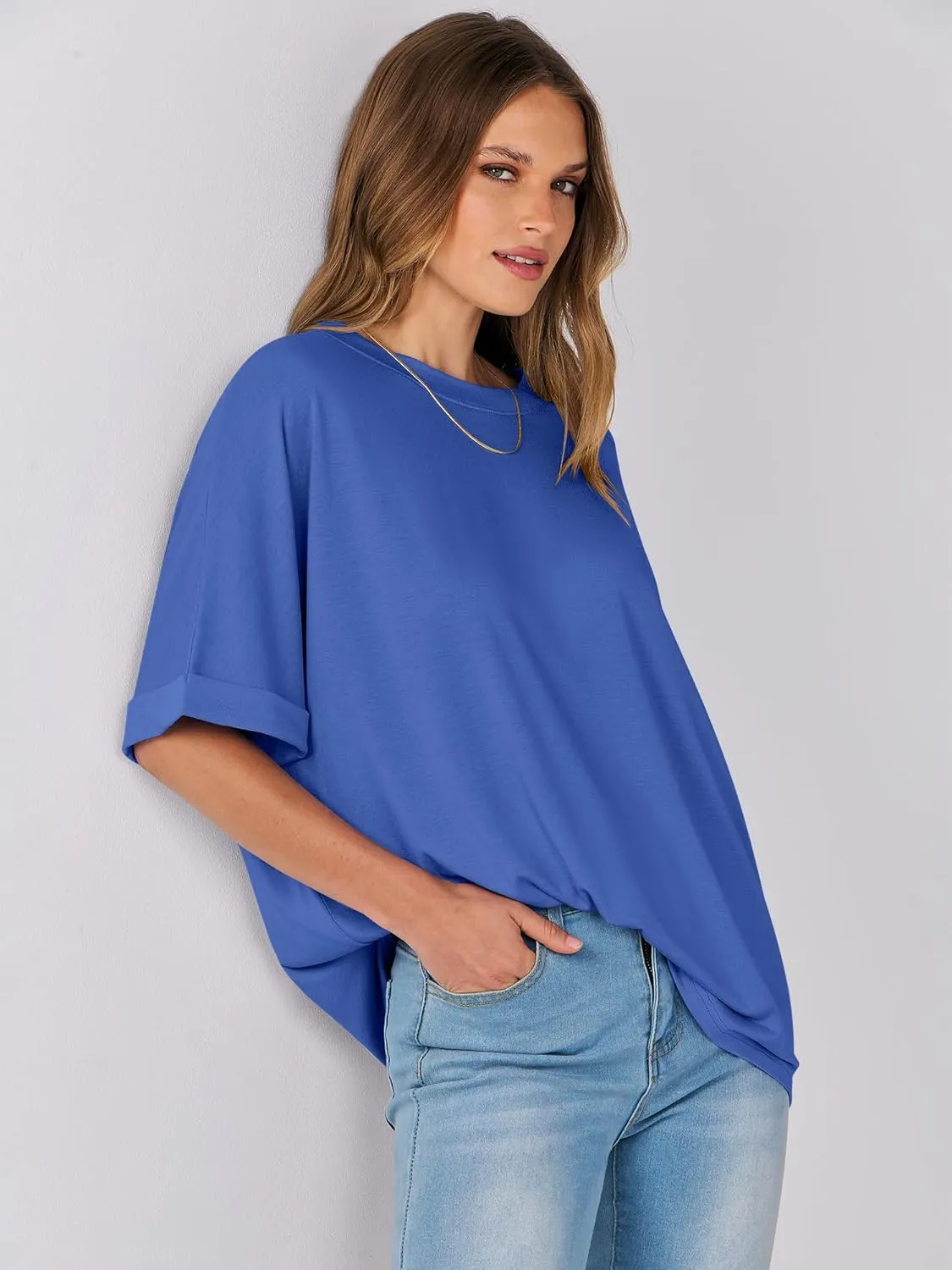 ANRABESS Womens Tops Oversized T Shirts Short Sleeve Crewneck Summer Casual Loose Basic Tee Shirt 2025 Trendy Fashion Clothes