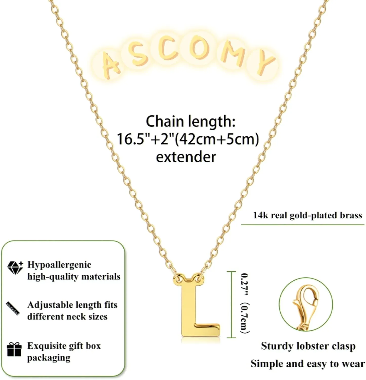 ASCOMY Initial Necklace for Women Dainty Gold Letter Necklaces 14k Gold Plated Personalized Tiny Initial Pendant Necklace Cute Letter A-Z Name Necklace Simple Initial Jewelry Gift for Women