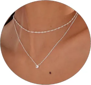 ASCOMY Necklaces for Women Dainty Necklace14K Gold/Silver Plated Sparkling Twist Rope Silver Necklaces Herringbone Figaro Shiny Cubic Zirconia Pendant CZ Cross Choker Necklace Jewelry Gift for Her