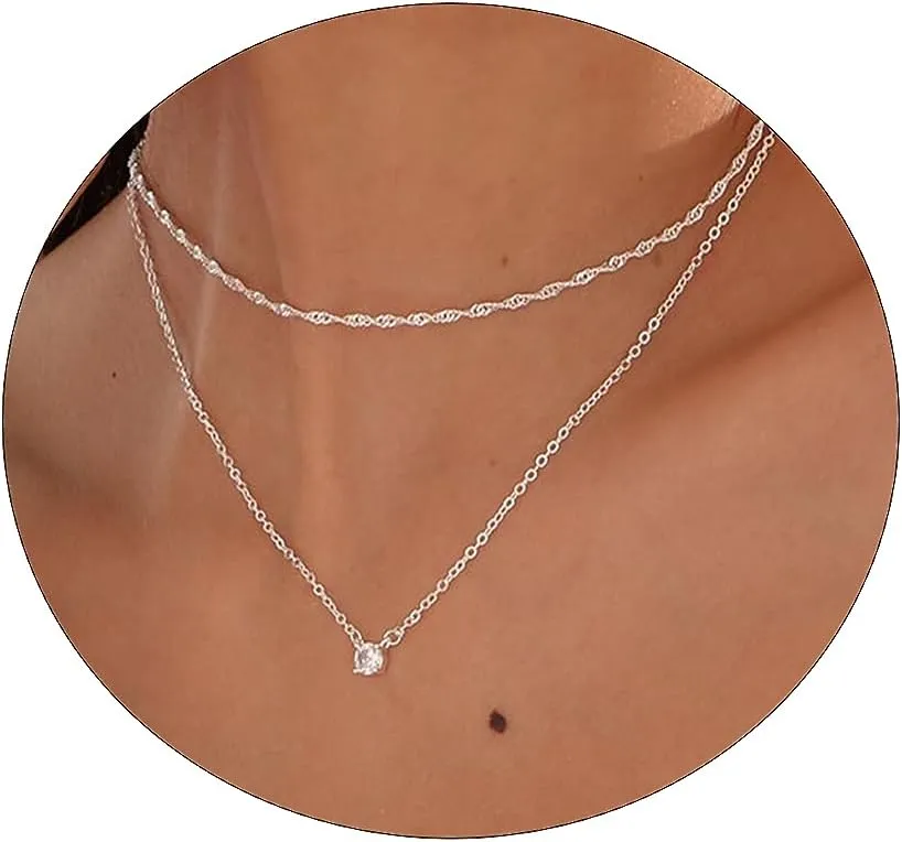 ASCOMY Necklaces for Women Dainty Necklace14K Gold/Silver Plated Sparkling Twist Rope Silver Necklaces Herringbone Figaro Shiny Cubic Zirconia Pendant CZ Cross Choker Necklace Jewelry Gift for Her