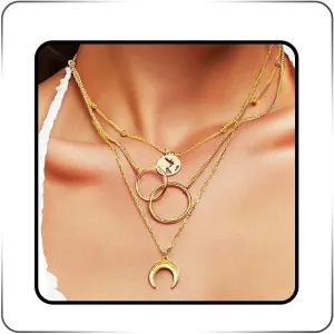 Asooll Boho Layered Pendant Necklaces Vintage Moon Necklace for Women(Gold)