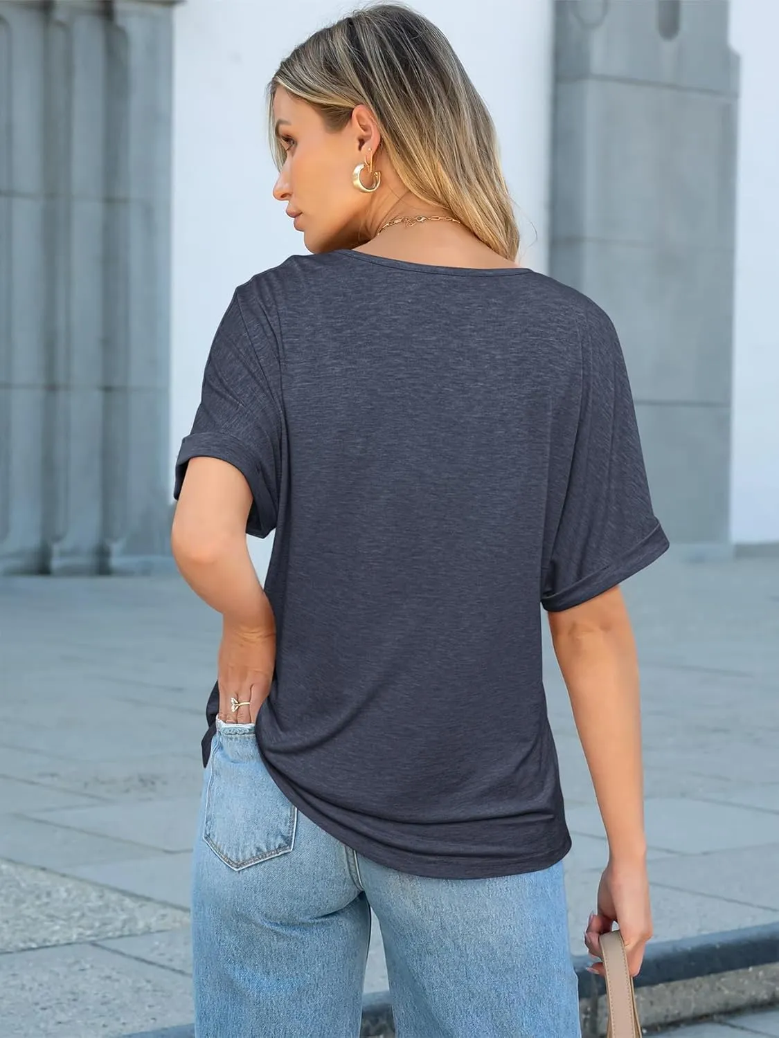 ATHMILE V Neck T Shirts for Women Summer Tops Soft Casual Short Sleeve Cute Basic Trendy Outfits 2025