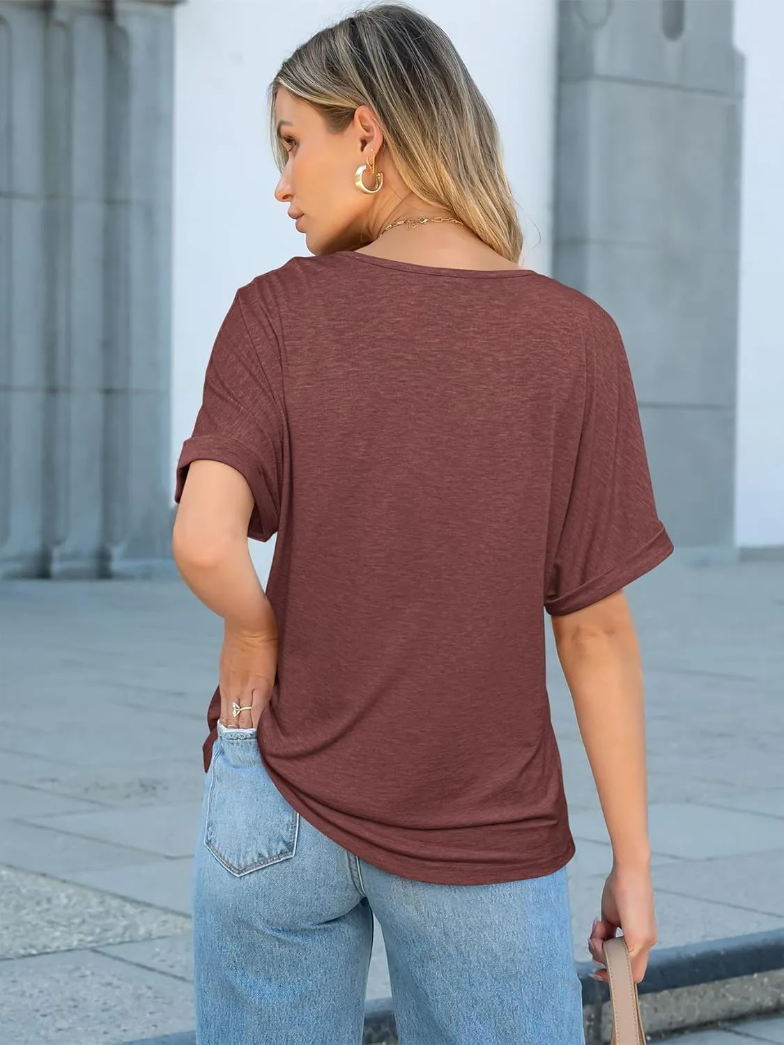 ATHMILE V Neck T Shirts for Women Summer Tops Soft Casual Short Sleeve Cute Basic Trendy Outfits 2025