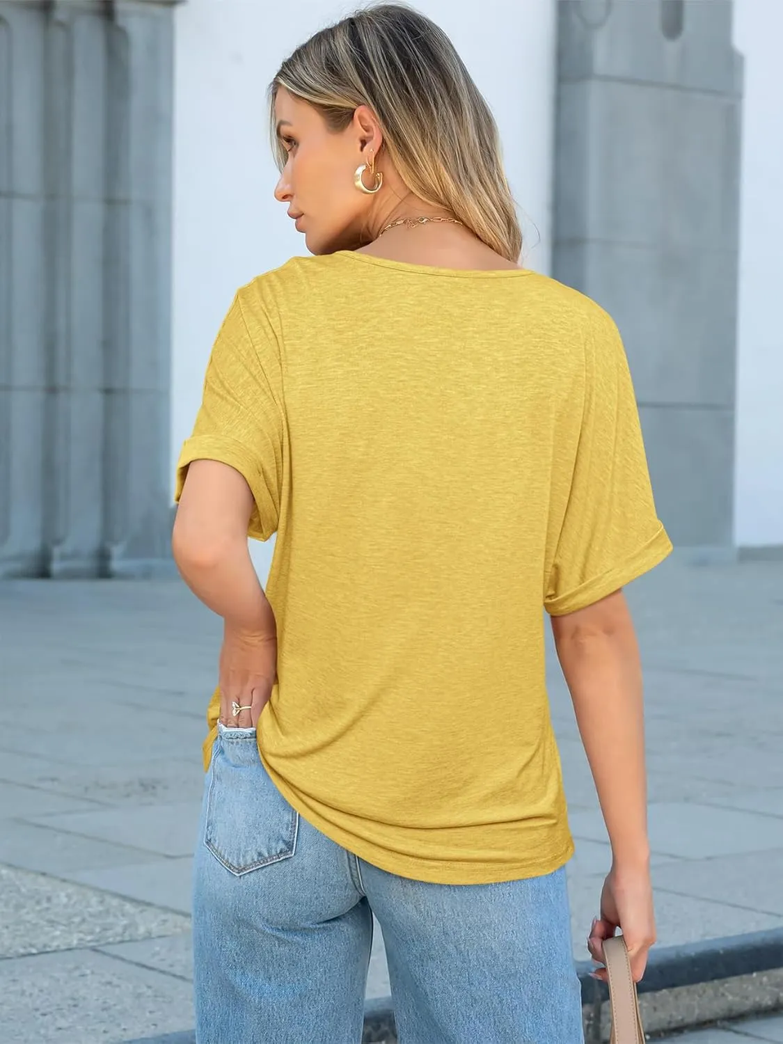 ATHMILE V Neck T Shirts for Women Summer Tops Soft Casual Short Sleeve Cute Basic Trendy Outfits 2025