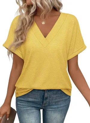 ATHMILE V Neck T Shirts for Women Summer Tops Soft Casual Short Sleeve Cute Basic Trendy Outfits 2025