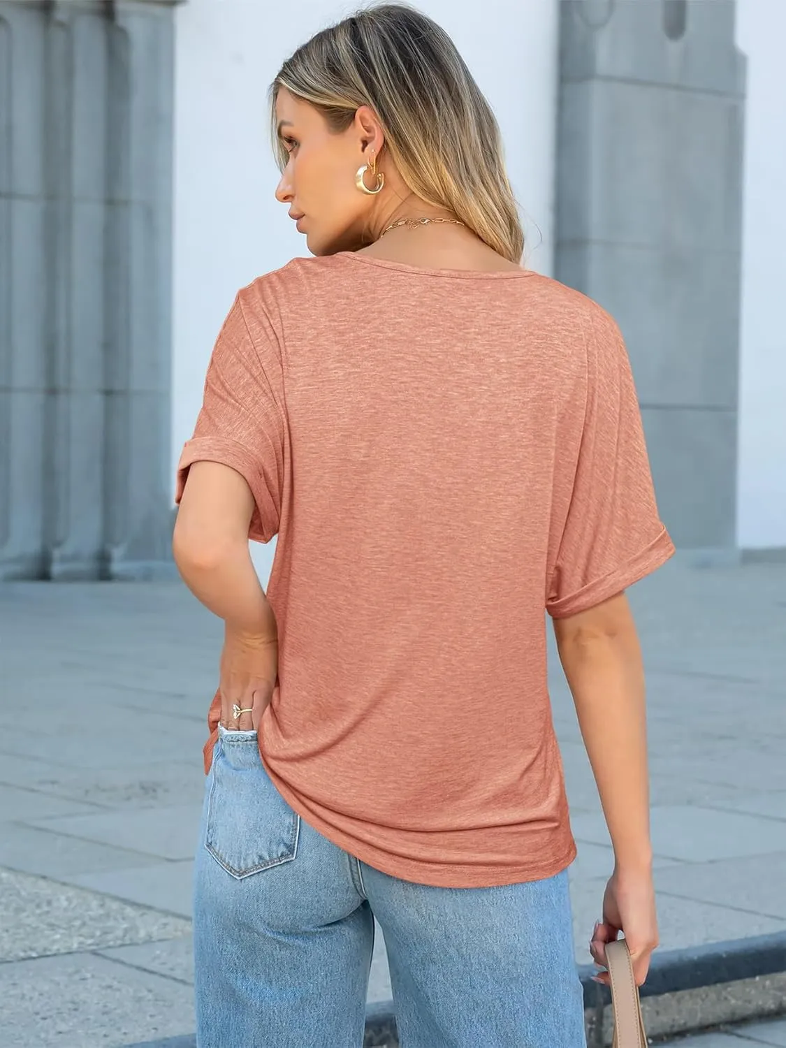 ATHMILE V Neck T Shirts for Women Summer Tops Soft Casual Short Sleeve Cute Basic Trendy Outfits 2025