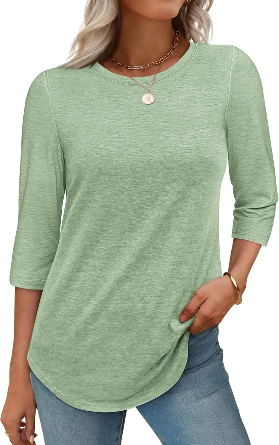 ATHMILE Womens 3/4 Sleeve T-Shirts Summer Tops Fall Fashion Blouses Beach Vacation Clothes Spring Tunic 2025 Trendy