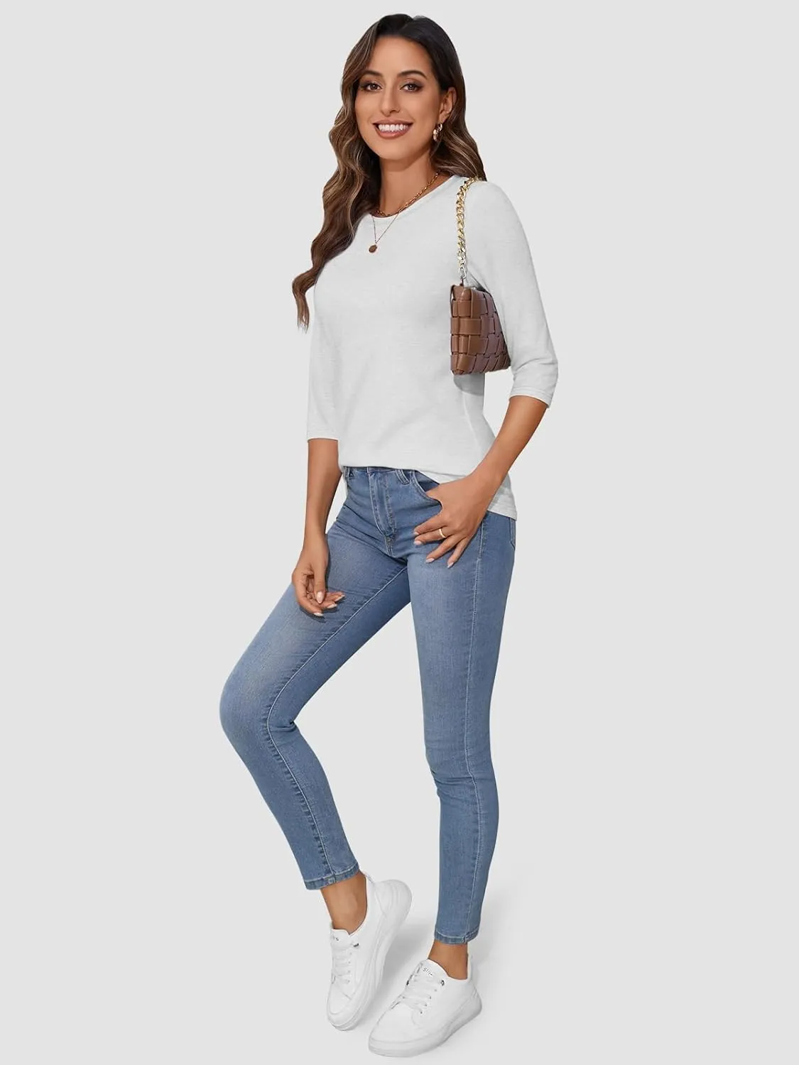 ATHMILE Womens 3/4 Sleeve T-Shirts Summer Tops Fall Fashion Blouses Beach Vacation Clothes Spring Tunic 2025 Trendy