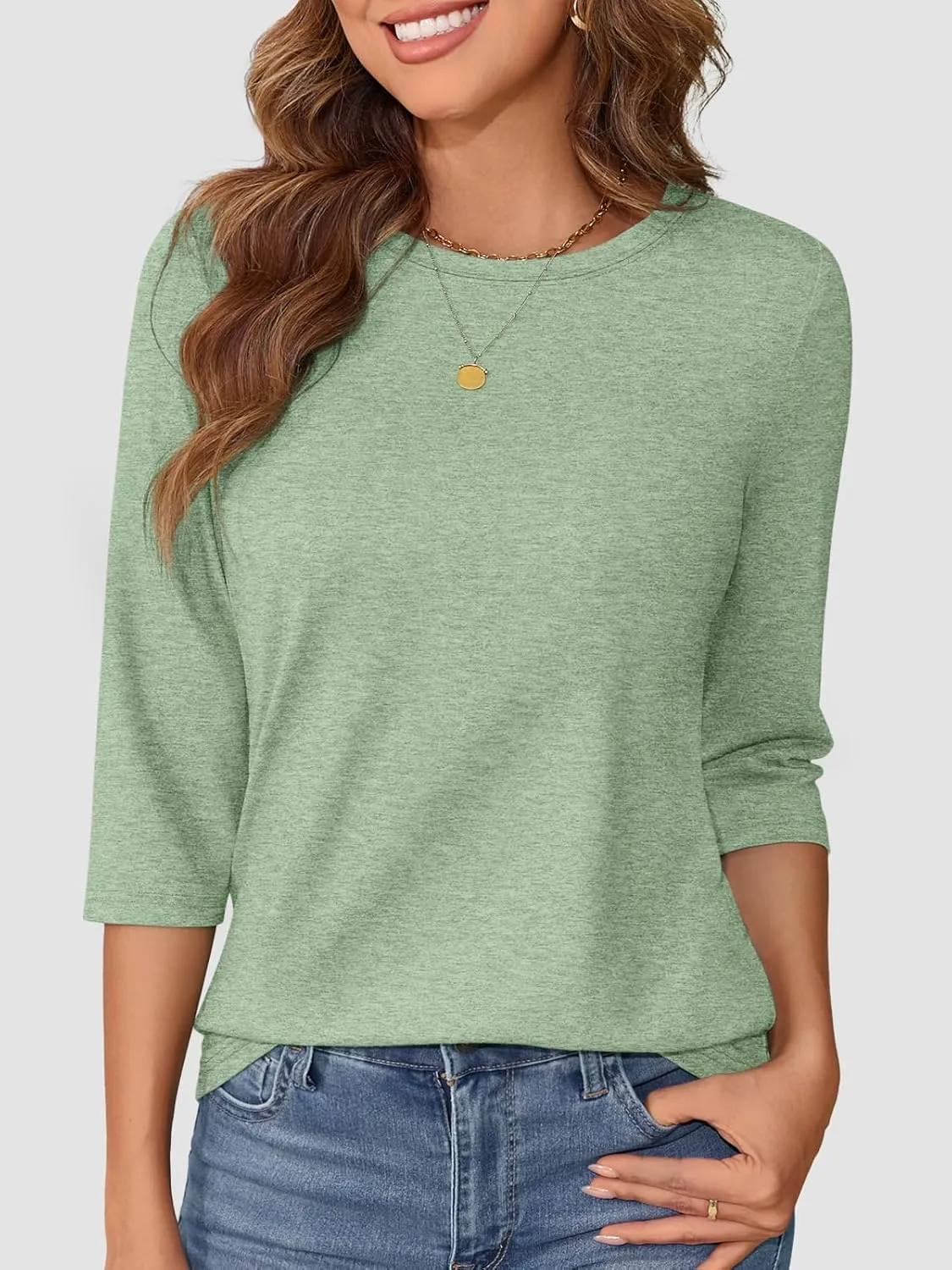 ATHMILE Womens 3/4 Sleeve T-Shirts Summer Tops Fall Fashion Blouses Beach Vacation Clothes Spring Tunic 2025 Trendy
