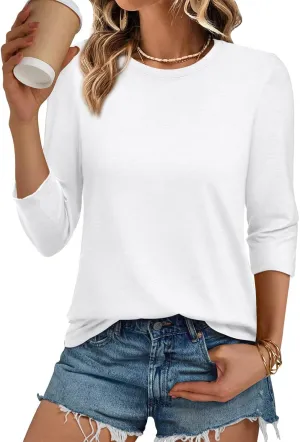 ATHMILE Womens 3/4 Sleeve T-Shirts Summer Tops Fall Fashion Blouses Beach Vacation Clothes Spring Tunic 2025 Trendy
