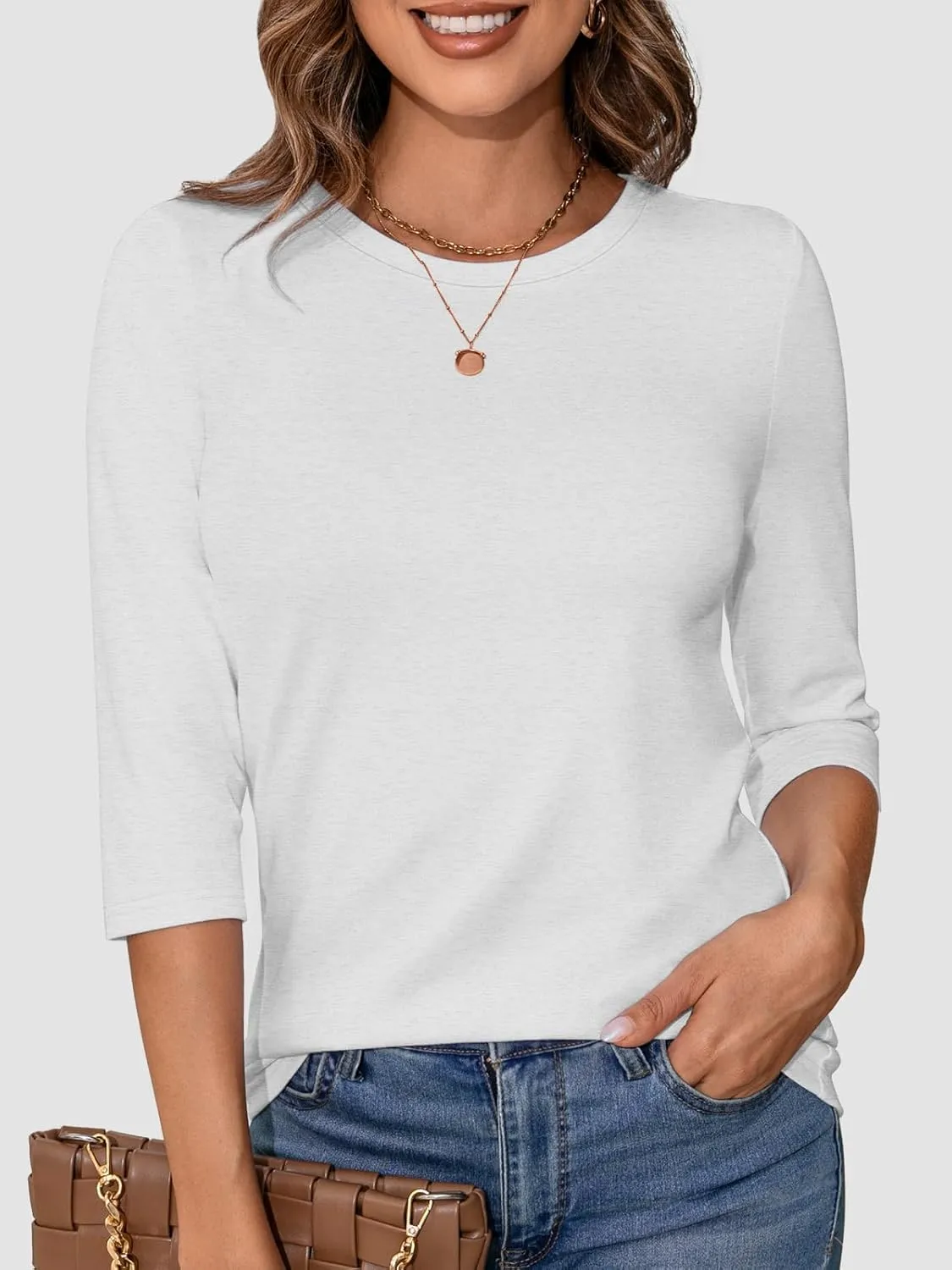 ATHMILE Womens 3/4 Sleeve T-Shirts Summer Tops Fall Fashion Blouses Beach Vacation Clothes Spring Tunic 2025 Trendy