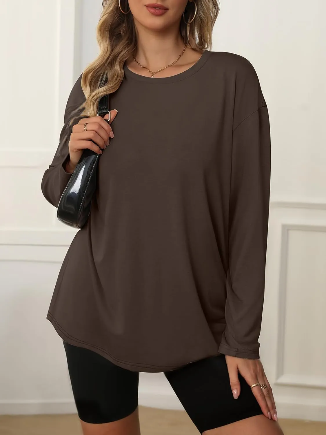 ATHMILE Womens Oversized Long Sleeve T Shirts Basic Crewneck Tee Fall Tops Casual Workout Fashion Casual Y2K Clothes