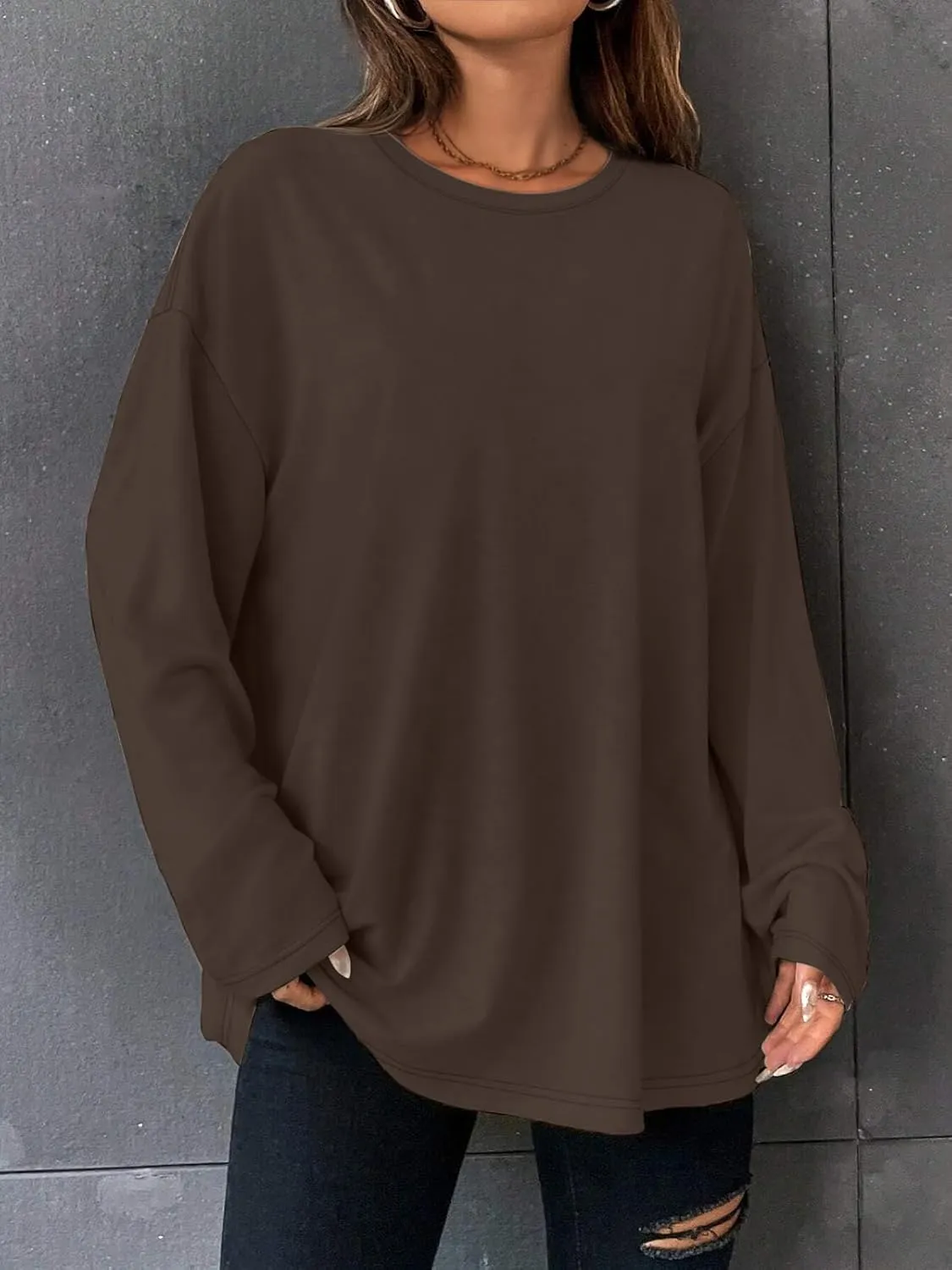 ATHMILE Womens Oversized Long Sleeve T Shirts Basic Crewneck Tee Fall Tops Casual Workout Fashion Casual Y2K Clothes