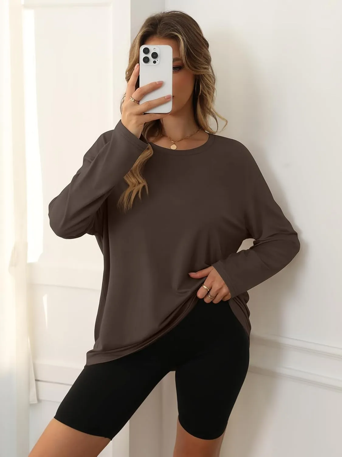 ATHMILE Womens Oversized Long Sleeve T Shirts Basic Crewneck Tee Fall Tops Casual Workout Fashion Casual Y2K Clothes