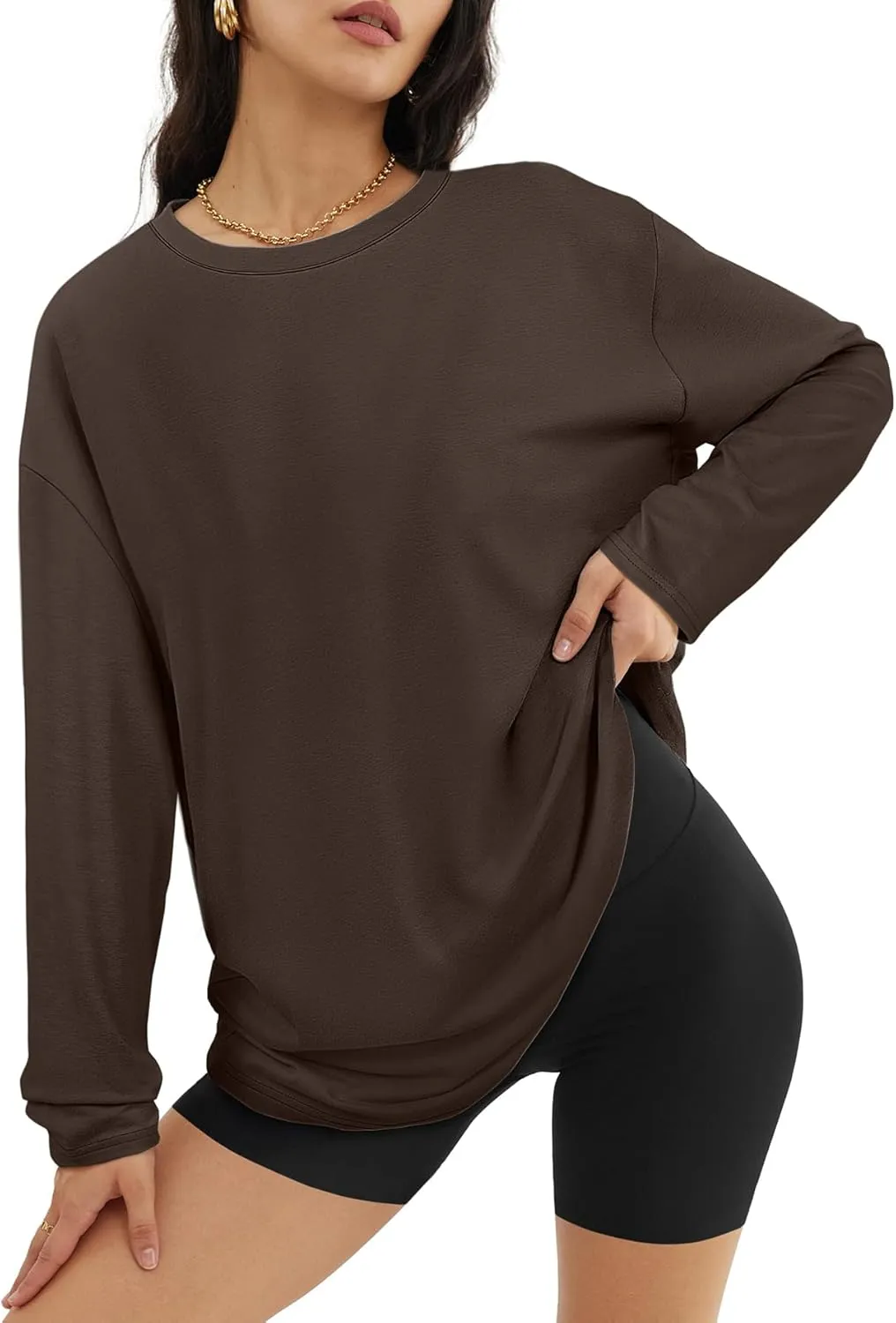 ATHMILE Womens Oversized Long Sleeve T Shirts Basic Crewneck Tee Fall Tops Casual Workout Fashion Casual Y2K Clothes