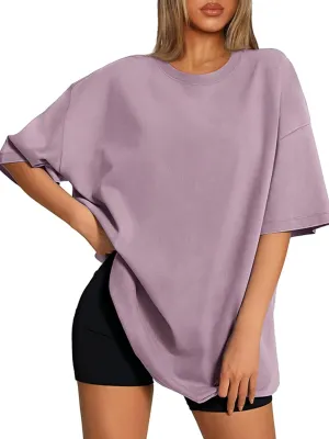 ATHMILE Womens Oversized T Shirts Loose Fit Crewneck Short Sleeve Tops Summer Casual Blouse 2025 Y2K Basic Tee Beach