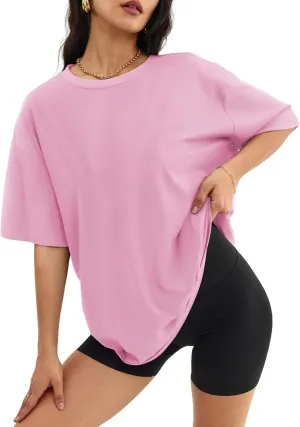 ATHMILE Womens Oversized T Shirts Loose Fit Crewneck Short Sleeve Tops Summer Casual Blouse Y2K 2025 Basic Tee Beach
