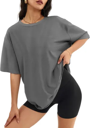 ATHMILE Womens Oversized T Shirts Loose Fit Crewneck Short Sleeve Tops Summer Casual Blouse Y2K 2025 Basic Tee Beach