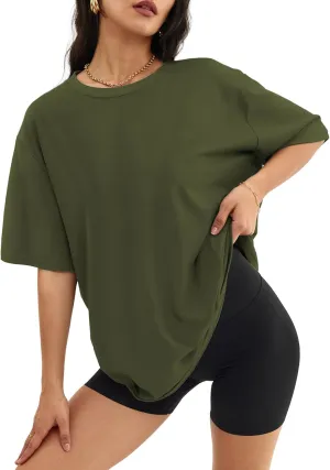 ATHMILE Womens Oversized T Shirts Loose Fit Crewneck Short Sleeve Tops Summer Casual Blouse Y2K 2025 Basic Tee Beach