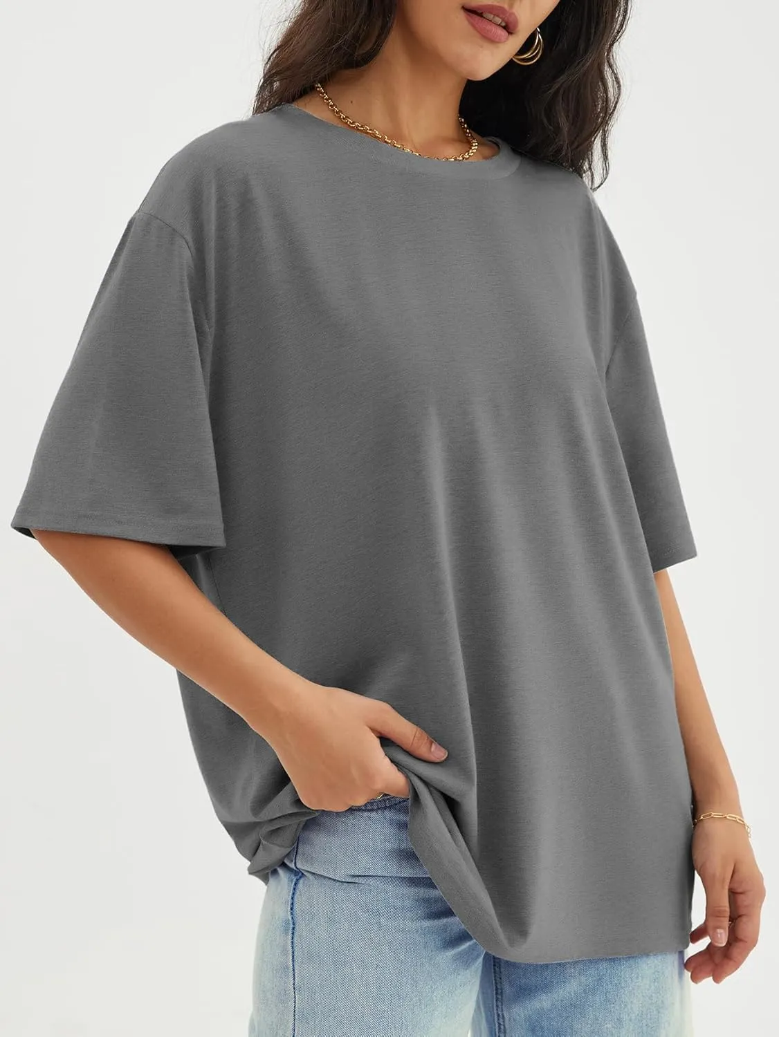 ATHMILE Womens Oversized T Shirts Loose Fit Crewneck Short Sleeve Tops Summer Casual Blouse Y2K 2025 Basic Tee Beach