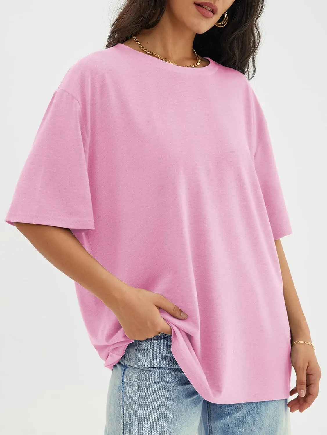 ATHMILE Womens Oversized T Shirts Loose Fit Crewneck Short Sleeve Tops Summer Casual Blouse Y2K 2025 Basic Tee Beach
