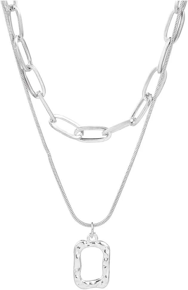 Atiptu Gold Layering Paperclip Chain Choker Necklaces for Women Gold Dainty Layered Paperclip Link Chain Necklace Punk Hip Hop 80s 90s Necklace for Rectangle Chains Necklaces Pirate Necklace Jewelry