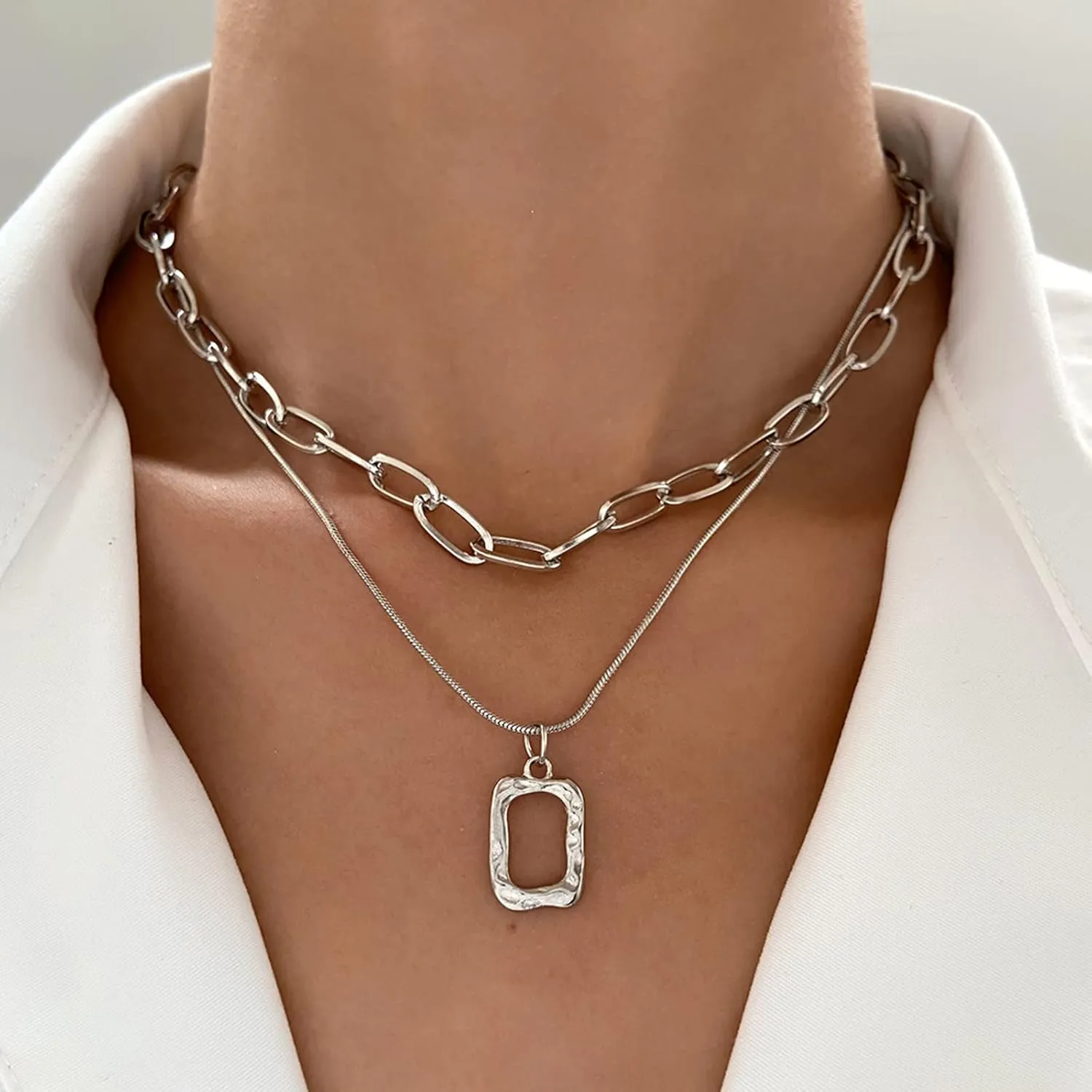 Atiptu Gold Layering Paperclip Chain Choker Necklaces for Women Gold Dainty Layered Paperclip Link Chain Necklace Punk Hip Hop 80s 90s Necklace for Rectangle Chains Necklaces Pirate Necklace Jewelry
