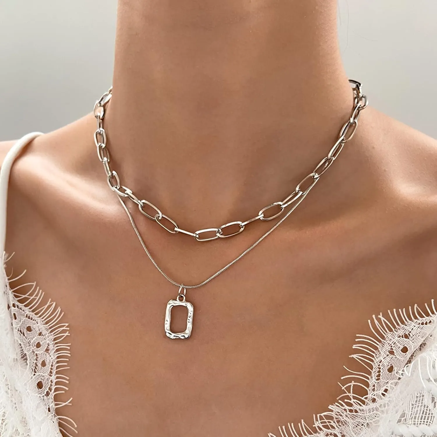 Atiptu Gold Layering Paperclip Chain Choker Necklaces for Women Gold Dainty Layered Paperclip Link Chain Necklace Punk Hip Hop 80s 90s Necklace for Rectangle Chains Necklaces Pirate Necklace Jewelry